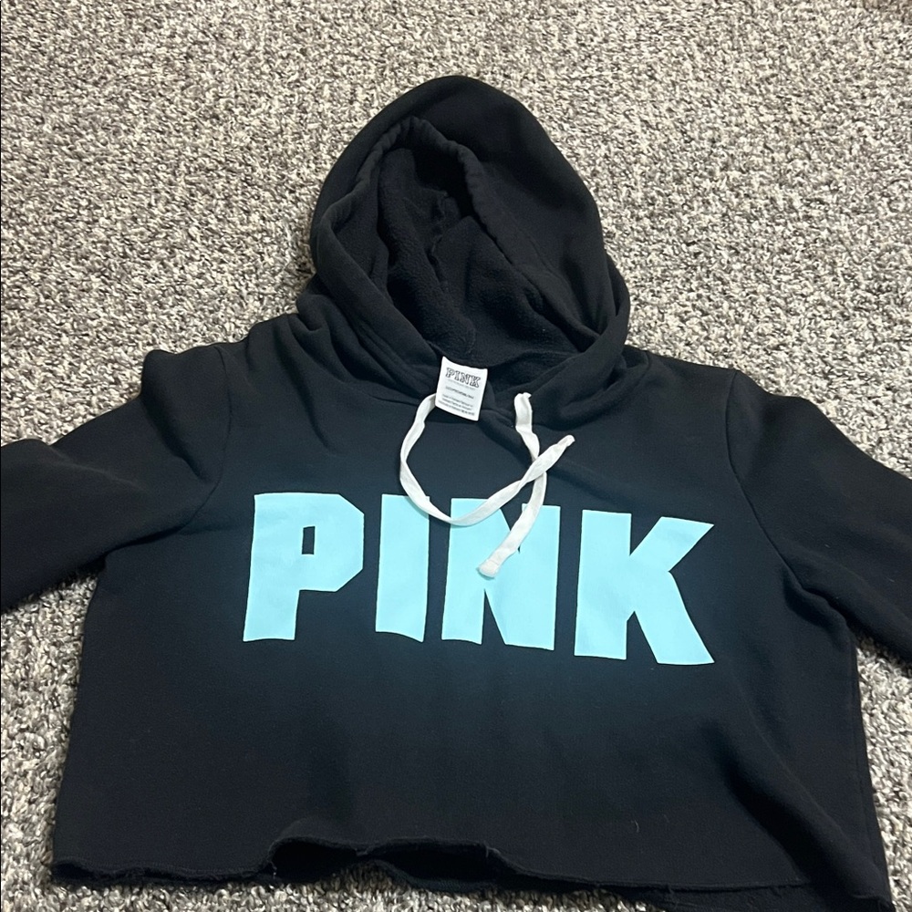 Victoria's Secret Black Crop Top with Aqua Lettering